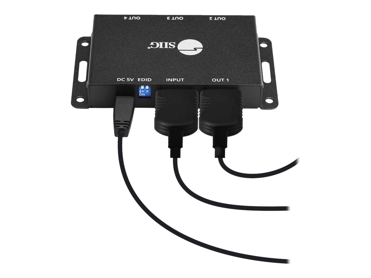 SIIG 4-Port HDMI 2.0 Mini Splitter Amplifier with EDID Management - video/audio splitter - 4 ports - TAA Compliant