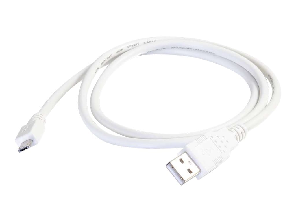 C2G 6ft USB to Micro USB Cable - USB A to Micro B Cable - USB 2.0 - White - M/M
