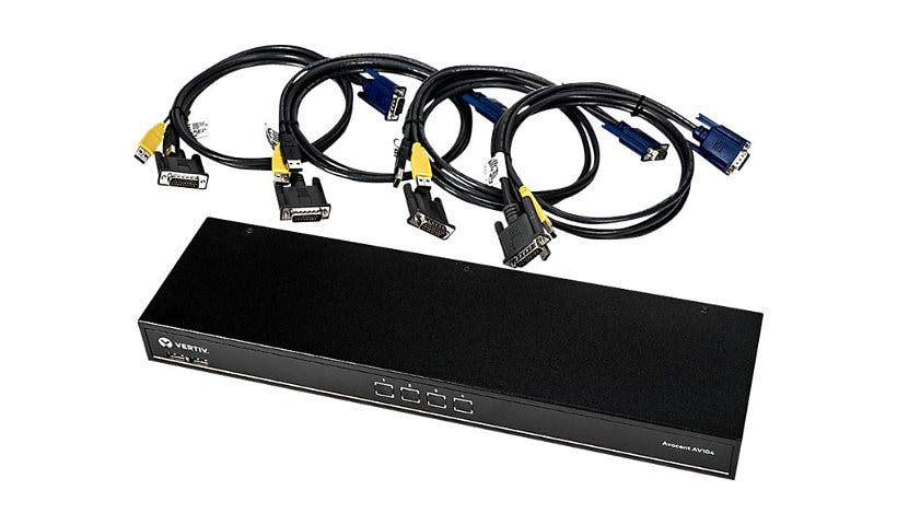 Avocent AutoView AV104 - KVM switch - 4 ports - rack-mountable - with 4 x 26-pin to VGA cables