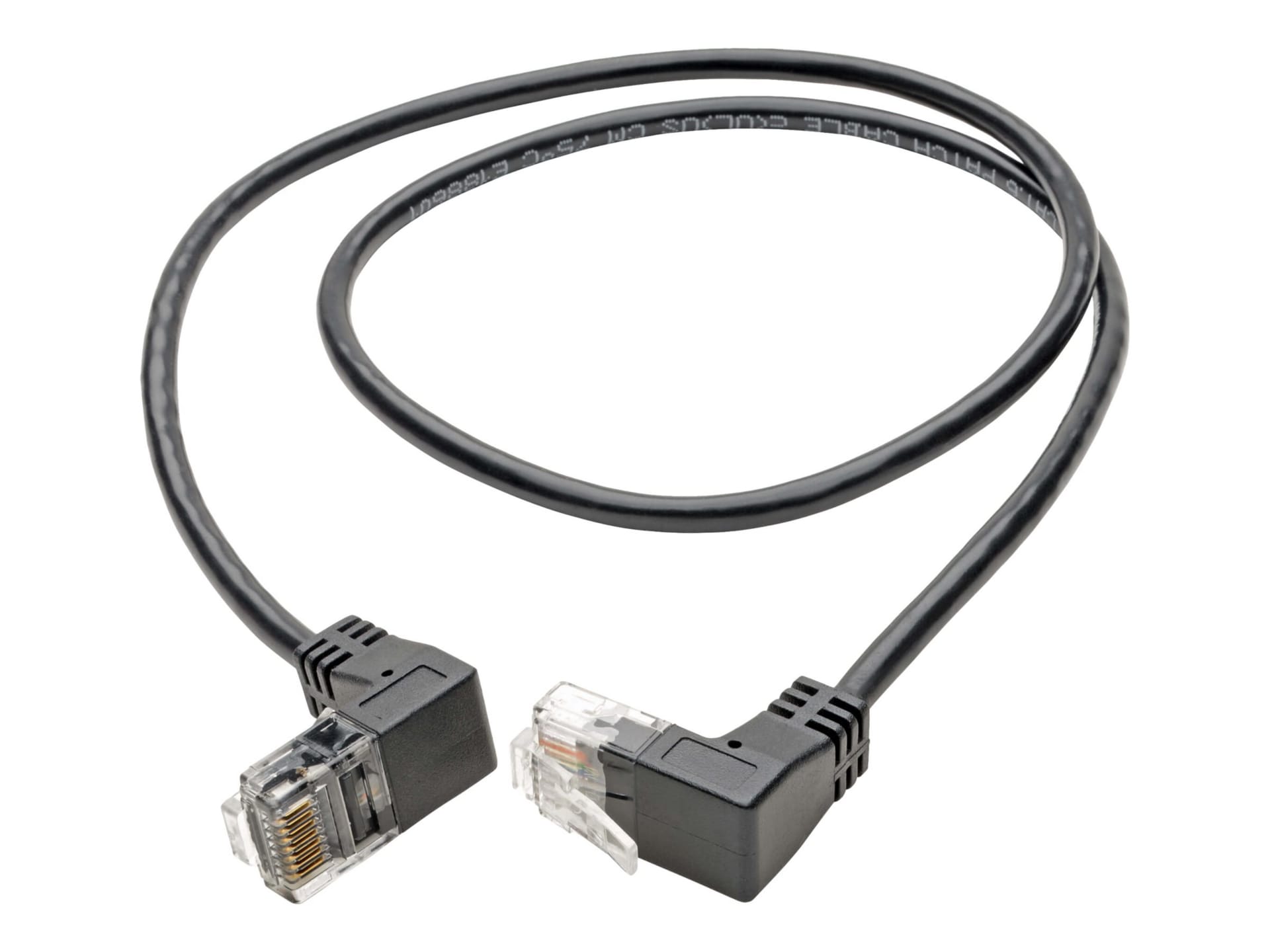 Tripp Lite Right-Angle Cat6 UTP Patch Cable (RJ45) - 1 ft., M/M, Gigabit, Snagless, Molded, Slim, Black - patch cable -