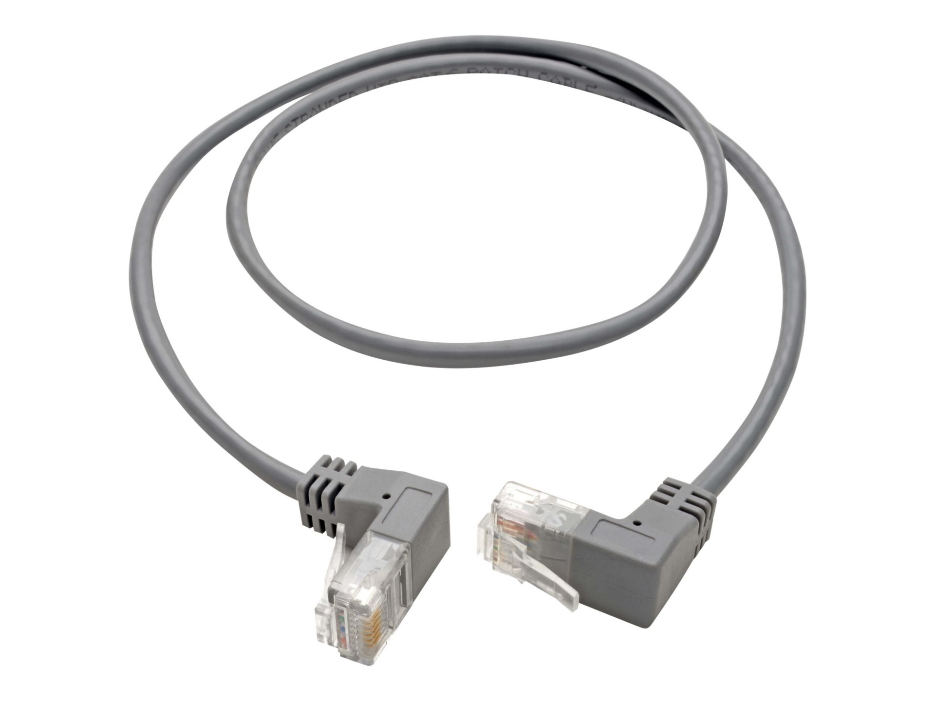 Tripp Lite Cat6 Gigabit Patch Cable Snagless Right-Angle UTP Slim Gray 1ft