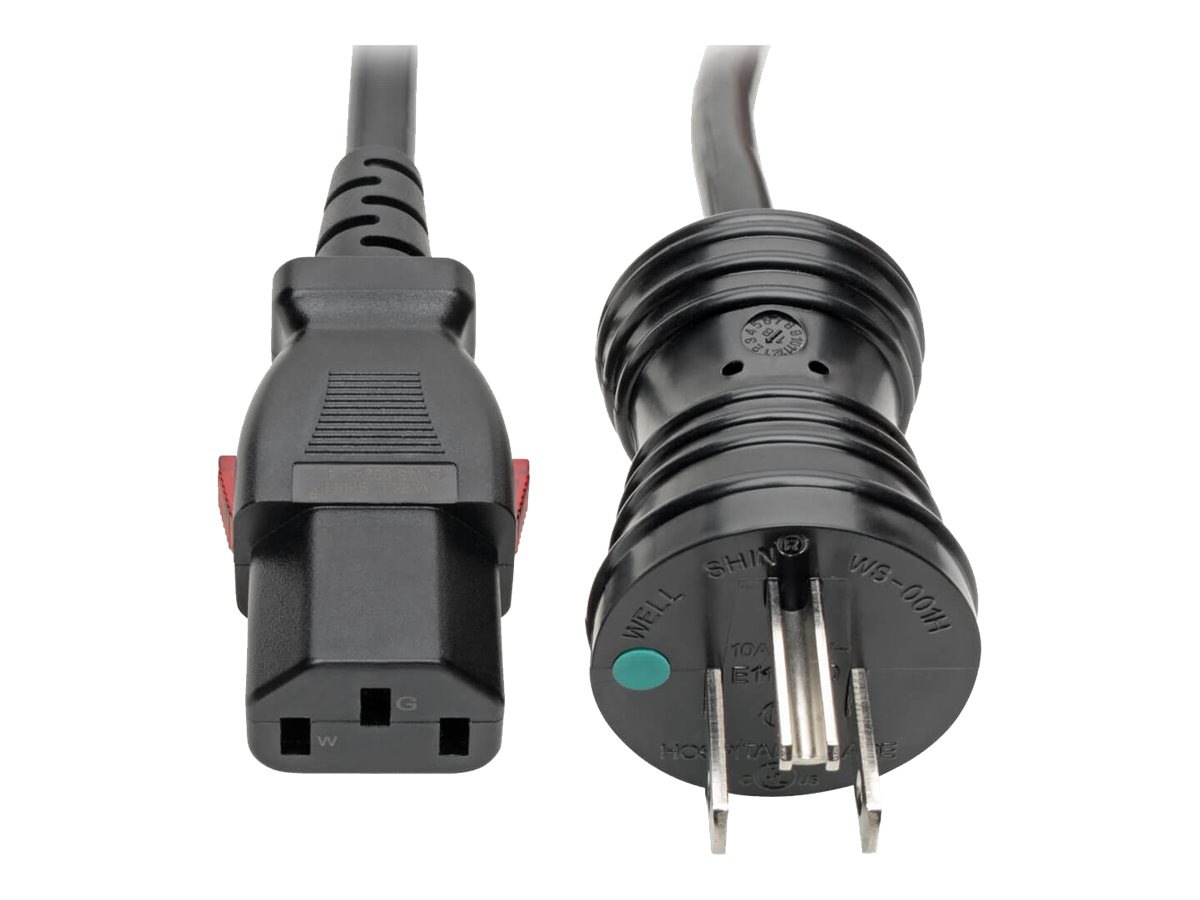 Eaton Tripp Lite Series Hospital-Grade Power Cord, NEMA 5-15P to Locking IEC C13 - Green Dot, 10A, 125V, 18 AWG, 3 ft.