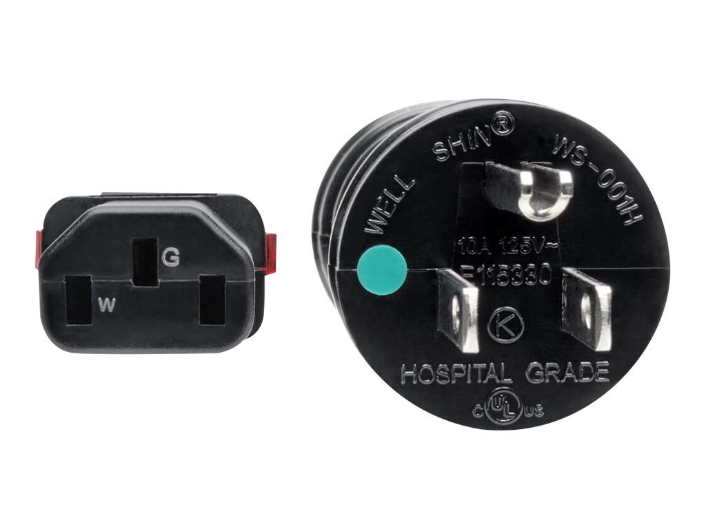 Thumbnail 2 of 8 for Eaton Tripp Lite Series Hospital-Grade Power Cord, NEMA 5-15P to Locking IEC C13 - Green Dot, 10A, 125V, 18 AWG, 6 ft.