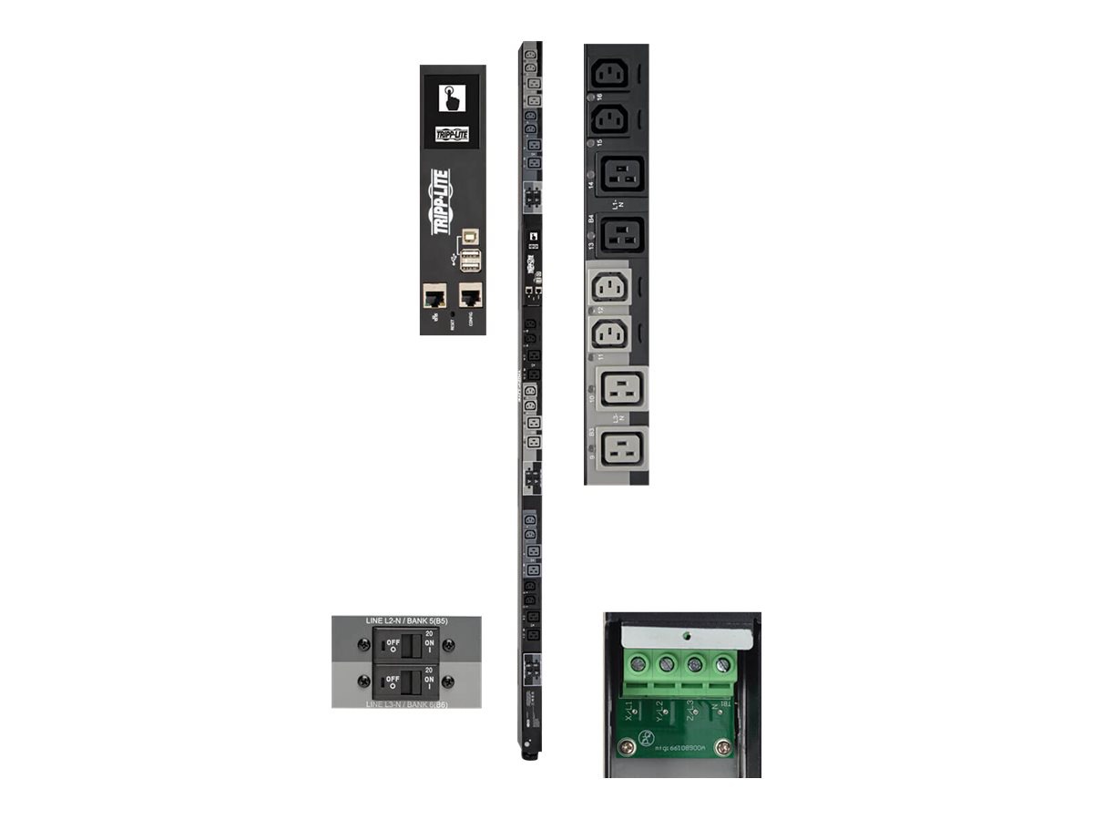 Tripp Lite 28.8kW 3-Phase Switched PDU w/LX Platform, 220/230/240V Output, Hardwire, Touchscreen LCD, 0U, TAA - power