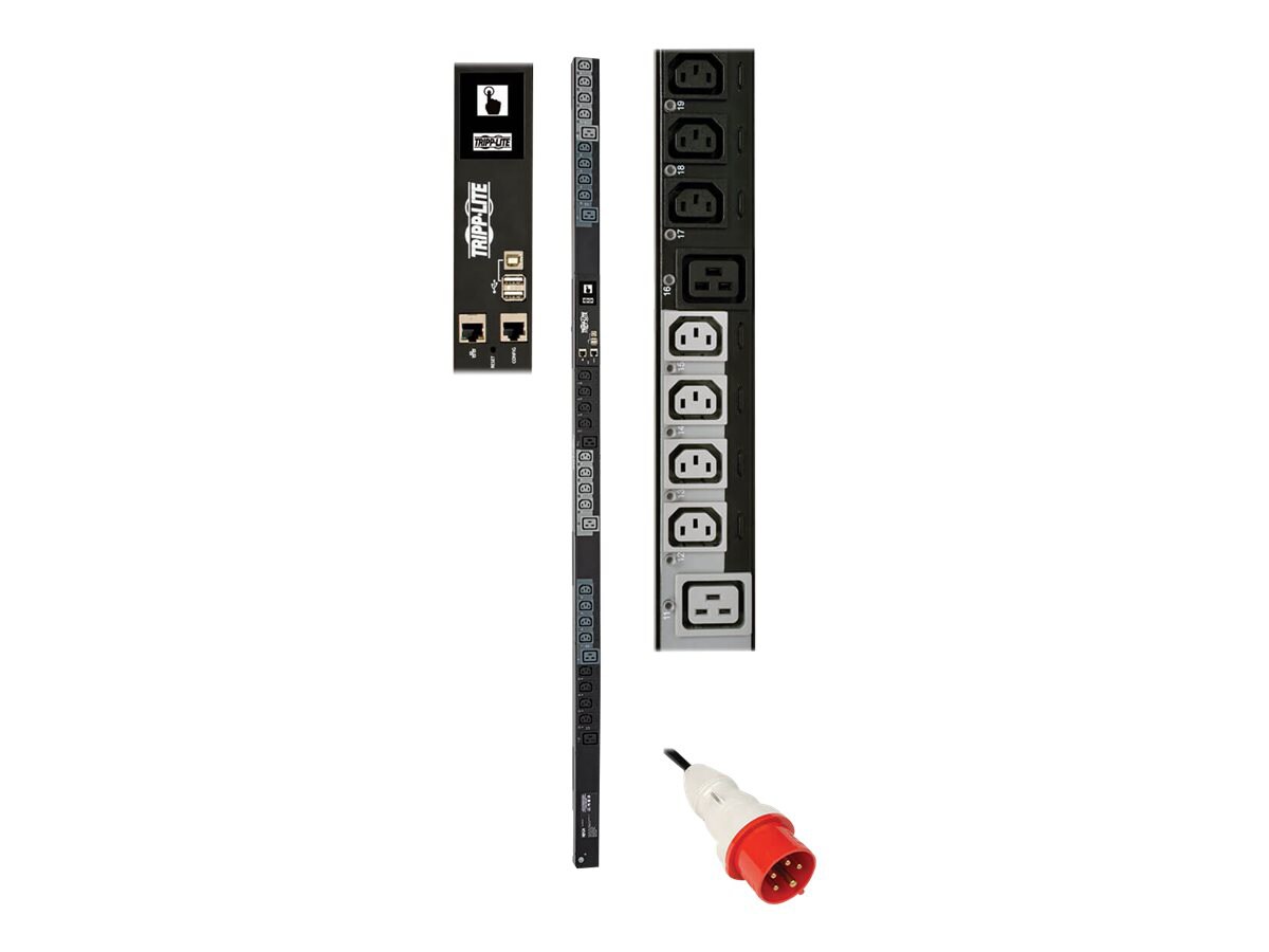 Tripp Lite 11.5kW 3-Phase Switched PDU - 24 C13 &amp; 6 C19 Outlets, IEC 309 16/20A Red, 0U, Outlet Monitoring, TAA -