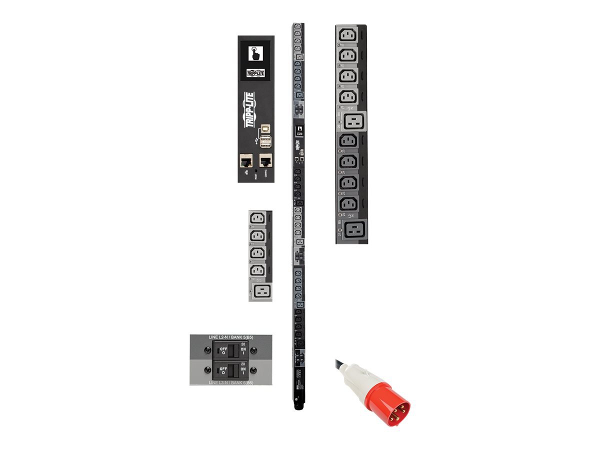 Tripp Lite 27.7kW 3-Phase Switched PDU, LX Platform Interface, 220/230V Outlets (24 C13/6 C19), Touchscreen LCD, IEC 309