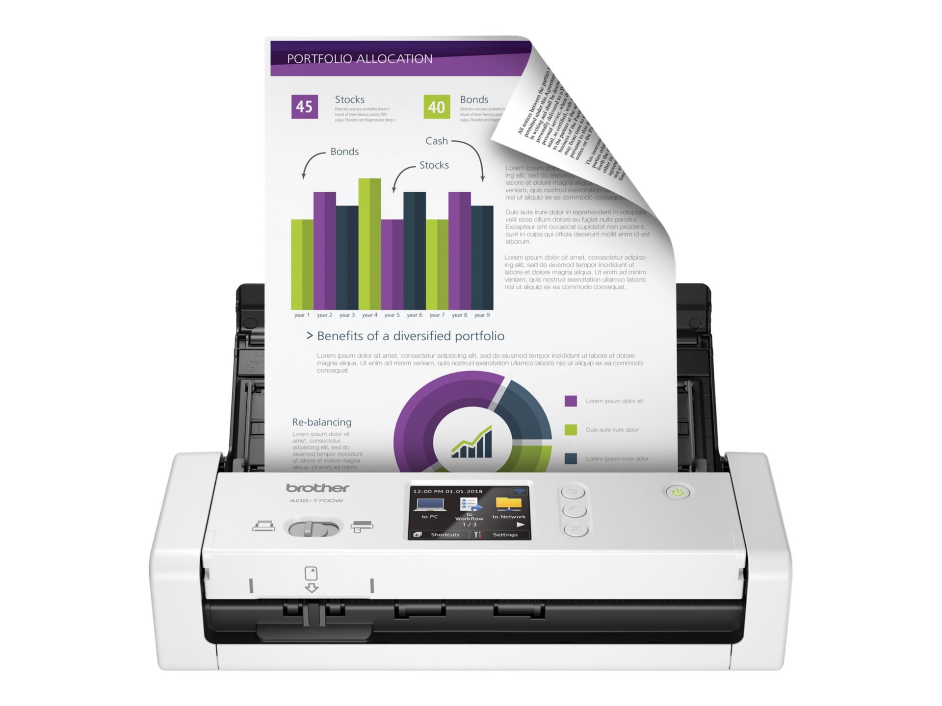 Brother ADS-1700W - document scanner - duplex - portable - USB 3.0 
