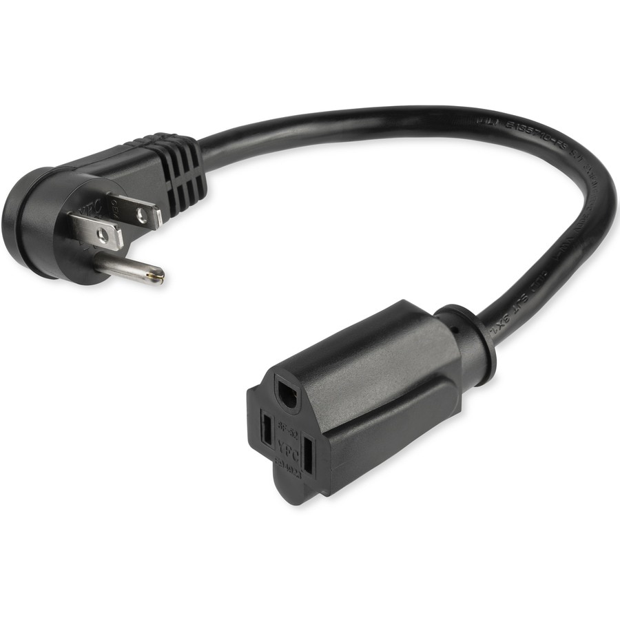 StarTech.com 1ft (0.3m) Power Extension Cord, Right Angle NEMA 5-15P to NEMA 5-15R, 13A 125V, 16AWG, Black, Outlet