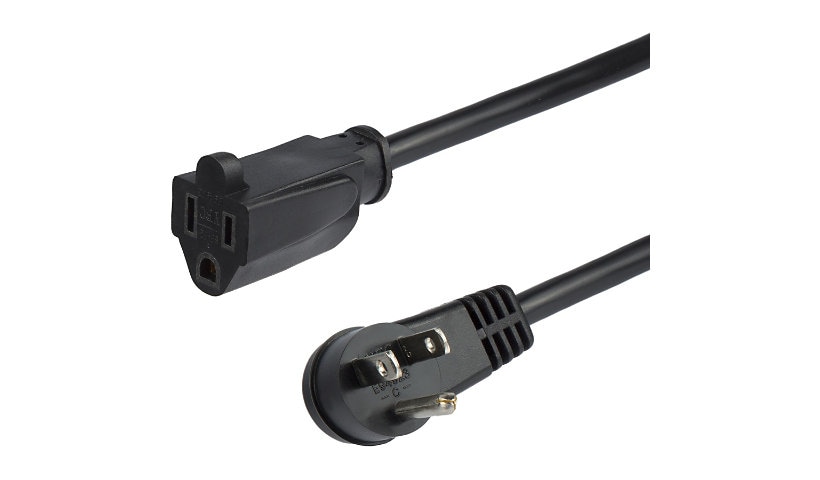 StarTech.com 3ft (1m) Power Extension Cord, Right Angle NEMA 5-15P to NEMA 5-15R, 13A 125V, 16AWG, Black, Flat Outlet