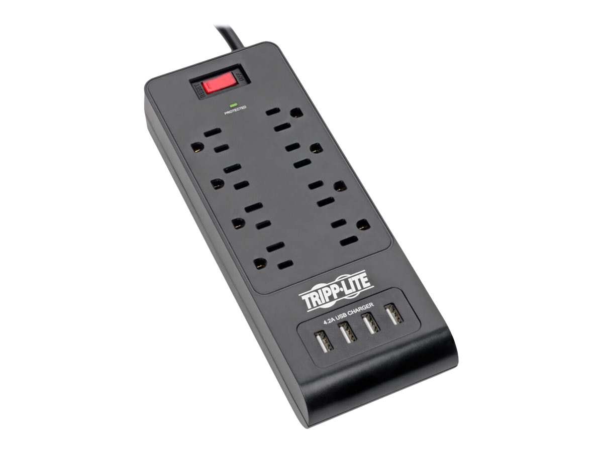 Tripp Lite Surge Protector Power Strip 8-Outlets 4 USB Ports 6ft Cord Black