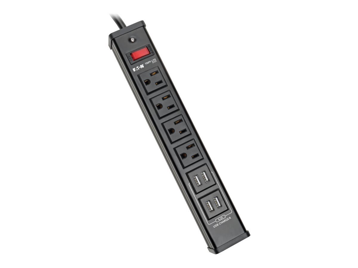 Eaton Tripp Lite Series 4-Outlet Surge Protector with 4 USB Ports 4.2A Shared 6ft 1.83 m Cord, 450 Joules, Metal Housing