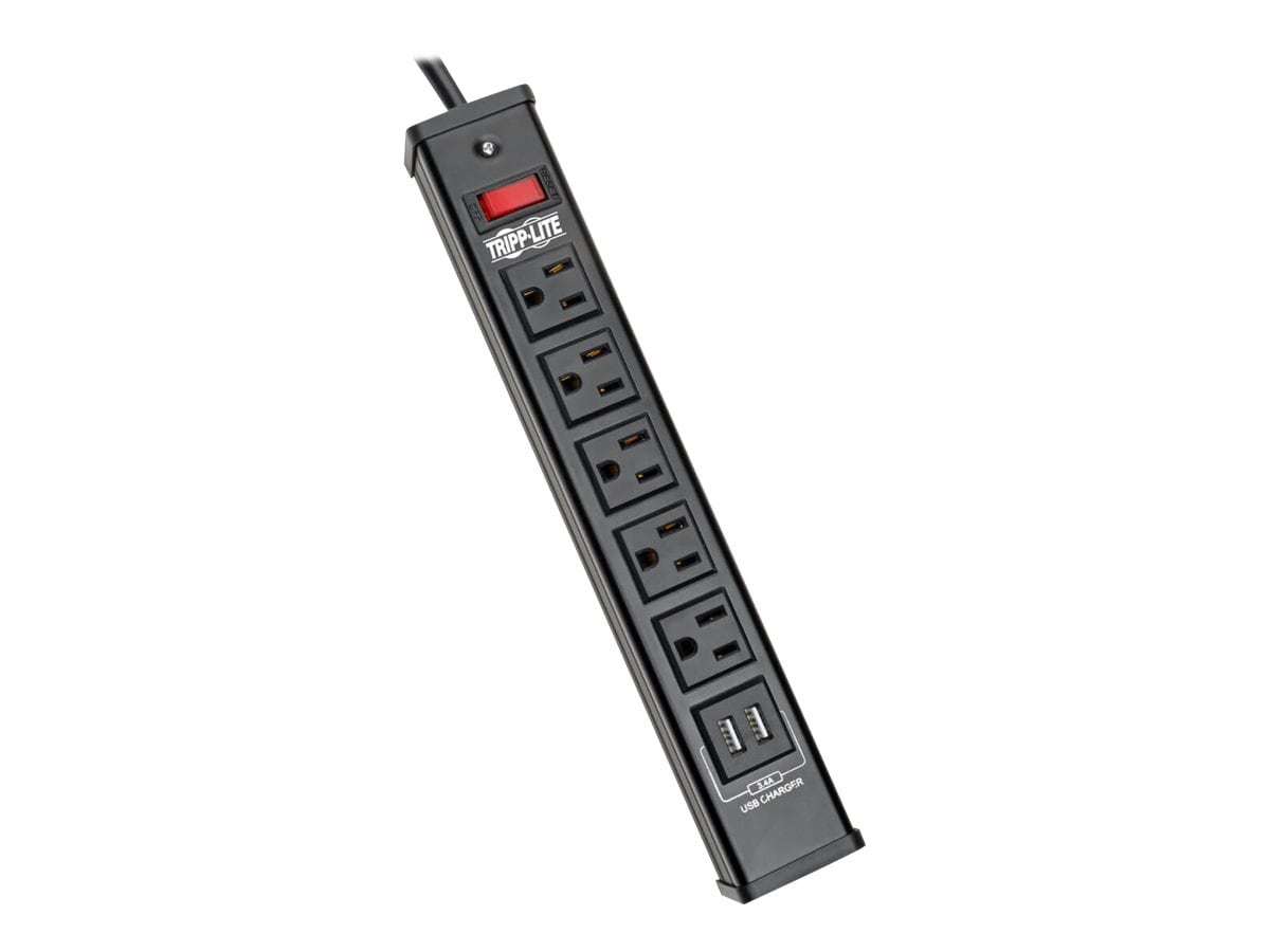 Tripp Lite Metal Surge Protector Strip 5-Outlet 2 USB Ports 6ft Cord 450J