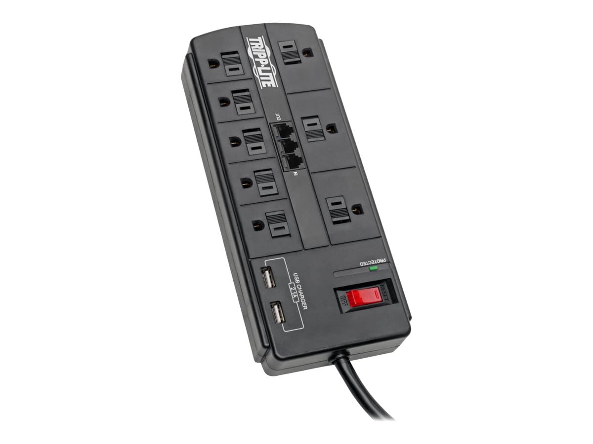 Tripp Lite Surge Protector 8-Outlet 2 USB Charging Ports Tel/Modem 8ft Cord
