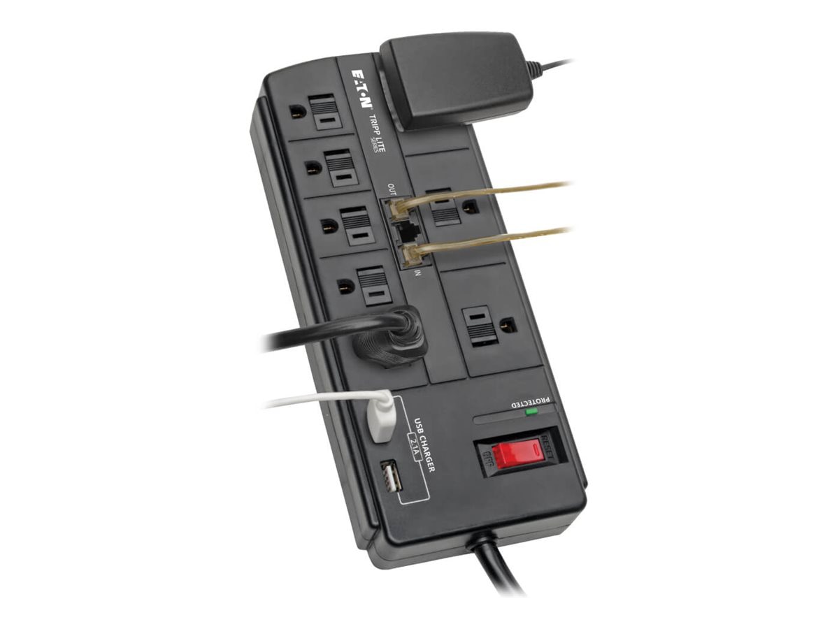 Thumbnail 2 of 6 for Eaton Tripp Lite Series 8-Outlet Surge Protector Power Strip with 2 USB Ports (2.1A Shared) - 8 ft. Cord, 1200 Joules,