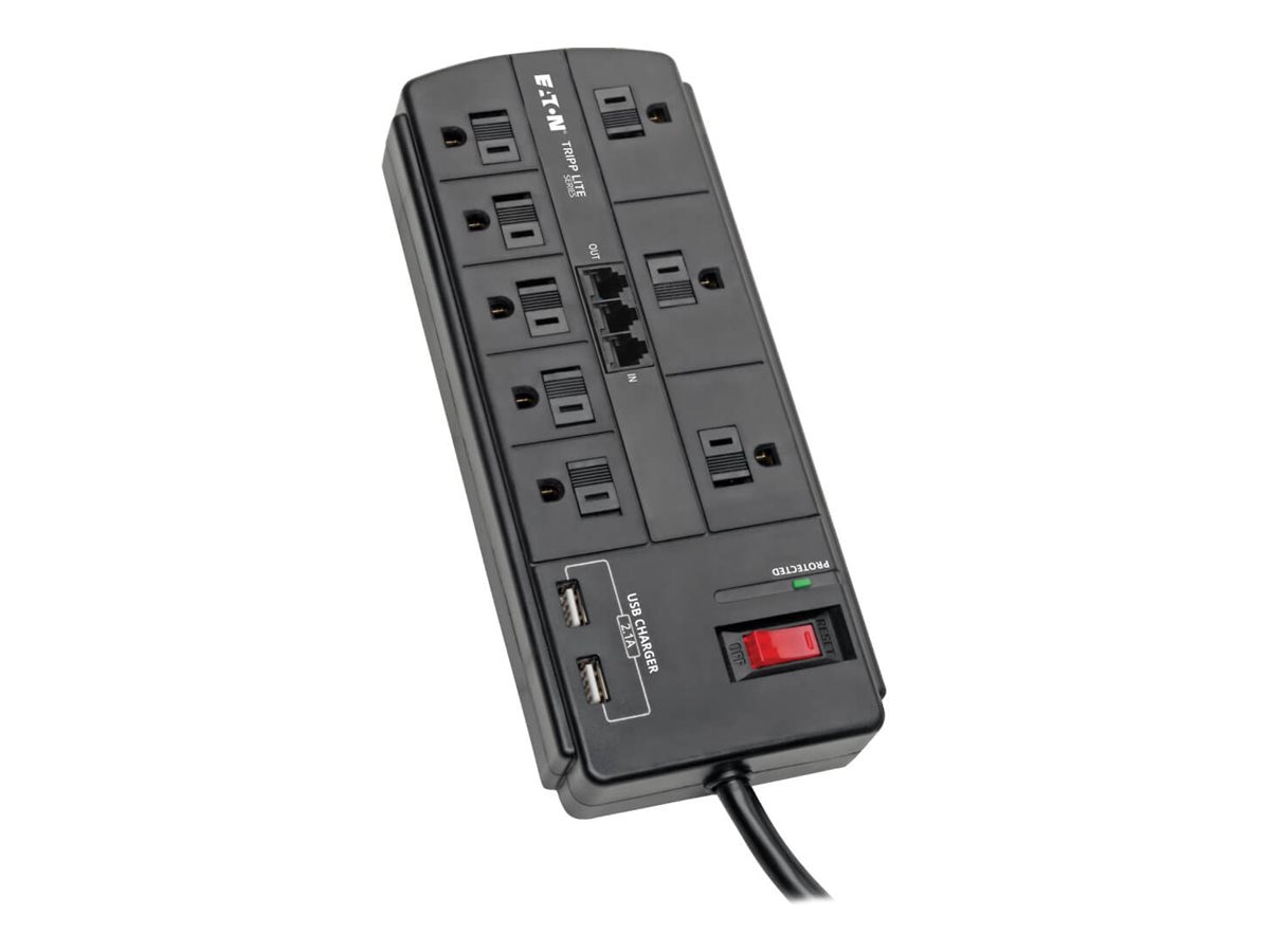 Thumbnail 3 of 6 for Eaton Tripp Lite Series 8-Outlet Surge Protector Power Strip with 2 USB Ports (2.1A Shared) - 8 ft. Cord, 1200 Joules,