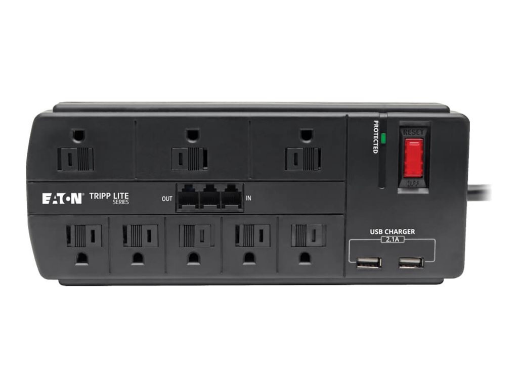 Thumbnail 4 of 6 for Eaton Tripp Lite Series 8-Outlet Surge Protector Power Strip with 2 USB Ports (2.1A Shared) - 8 ft. Cord, 1200 Joules,