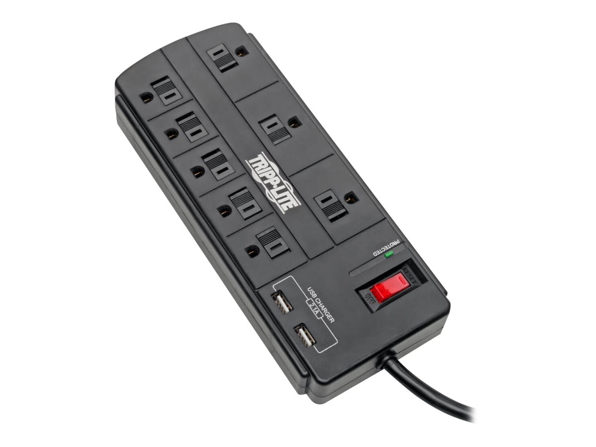 Eaton Tripp Lite Series 8-Outlet Surge Protector Power Strip with 2 USB Ports (2.1A Shared) - 8 ft. Cord, 1200 Joules,