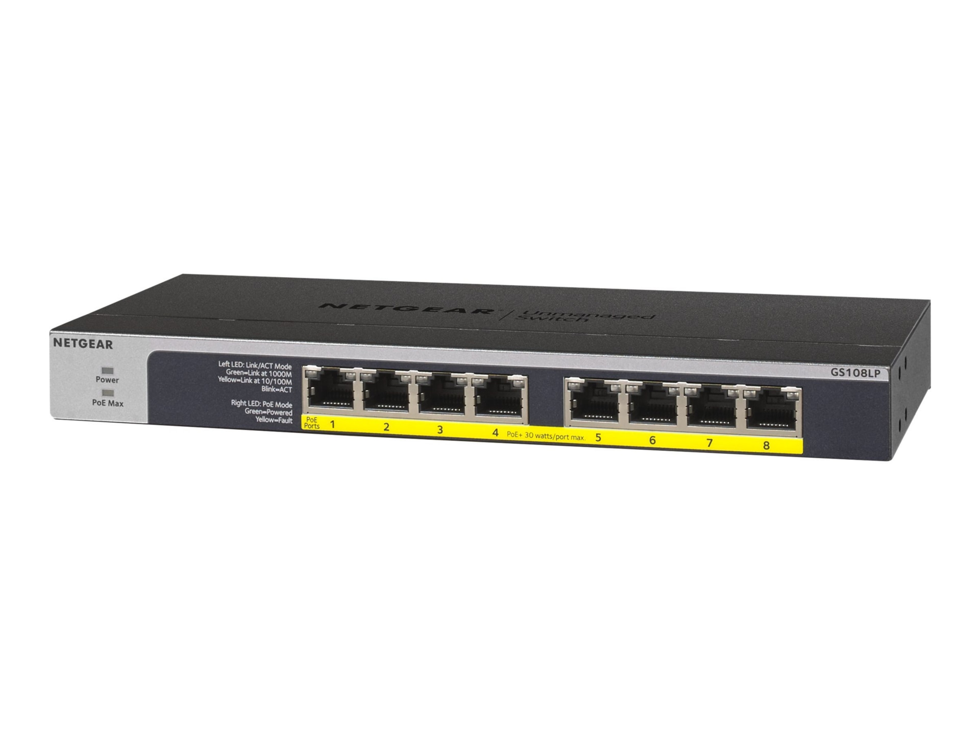 Netgear 8-Port PoE/PoE+ Gigabit Ethernet Unmanaged Switch (GS108LP)