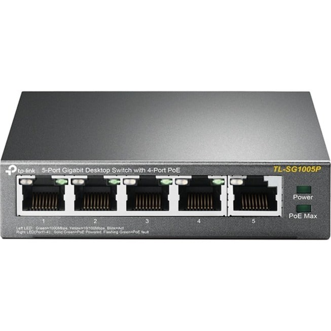 TP-Link (TL-SG1005P) 5-Port Gigabit Unmanaged Desktop Switch, 4 Port PoE, Steel Case