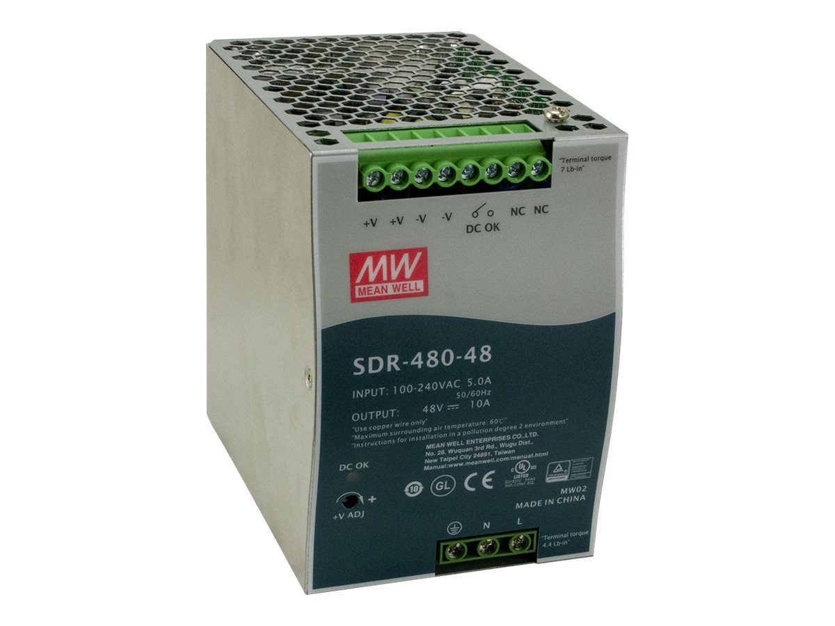 Transition Networks 48VDC 10A Hardened DIN Rail Mounted Power Supply