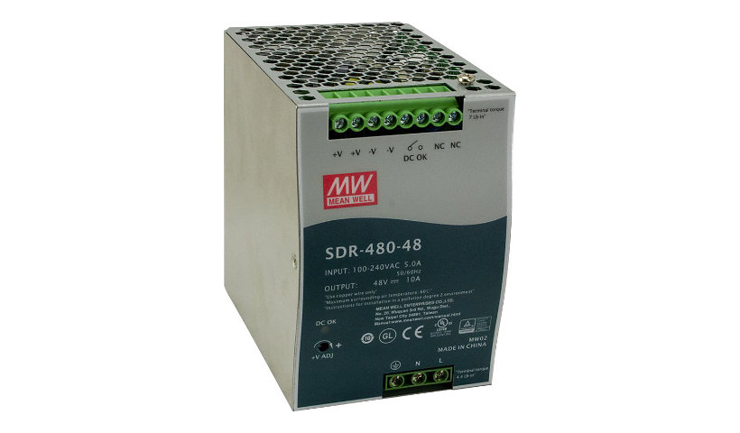 Transition Networks 48VDC 10A Hardened DIN Rail Mounted Power Supply