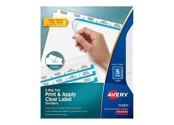 Avery Index Maker Print & Apply Clear Label Divider with White Tabs