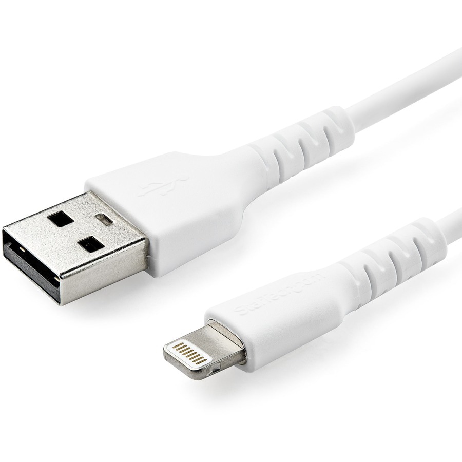 StarTech.com 3 foot/1m Durable White USB-A to Lightning Cable, Rugged Heavy