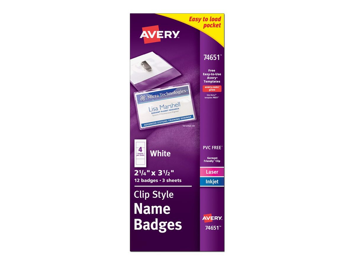 Avery Top-Loading Garment-Friendly Clip-Style Name Badges - name badge card