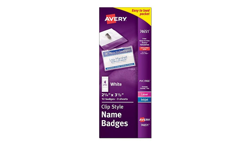 Avery Top-Loading Garment-Friendly Clip-Style Name Badges - name badge card