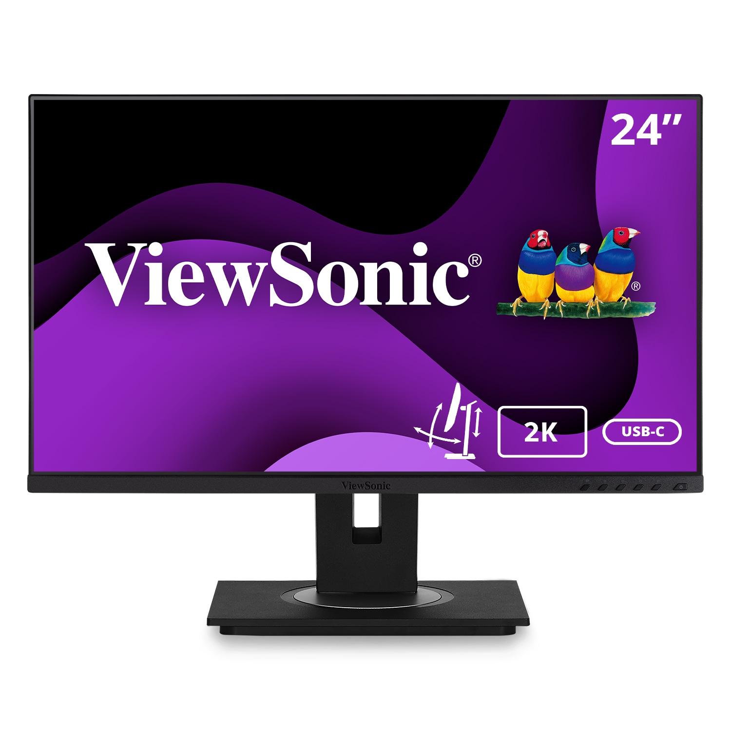 ViewSonic Ergonomic VG2455-2K - 1440p IPS Monitor with USB-C, HDMI, DisplayPort and 40 Degree Tilt - 300 cd/m²  - 24"