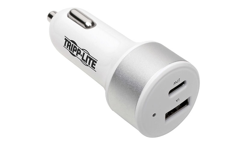 Tripp Lite Dual-Port USB Car Charger with PD Charging - USB Type C (27W) &amp; USB Type A (5V 1A/5W), UL 2089 car power
