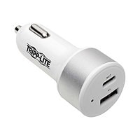 Tripp Lite Dual-Port USB Car Charger with PD Charging - USB Type C (27W) & USB Type A (5V 1A/5W), UL 2089 car power