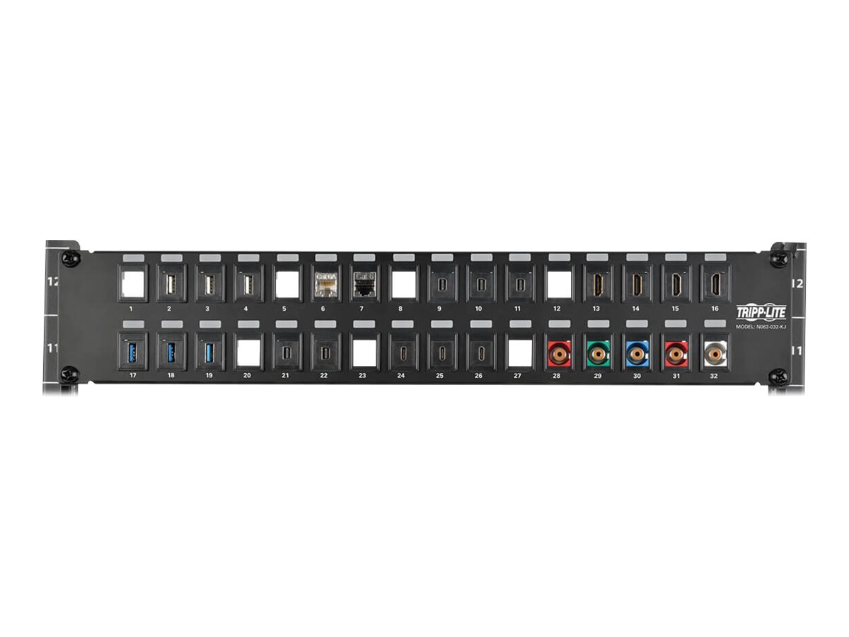Tripp Lite 32-Port 2U Rack-Mount Unshielded Blank Keystone/Multimedia Patch Panel, RJ45 Ethernet, USB, HDMI, Cat5e/6 -