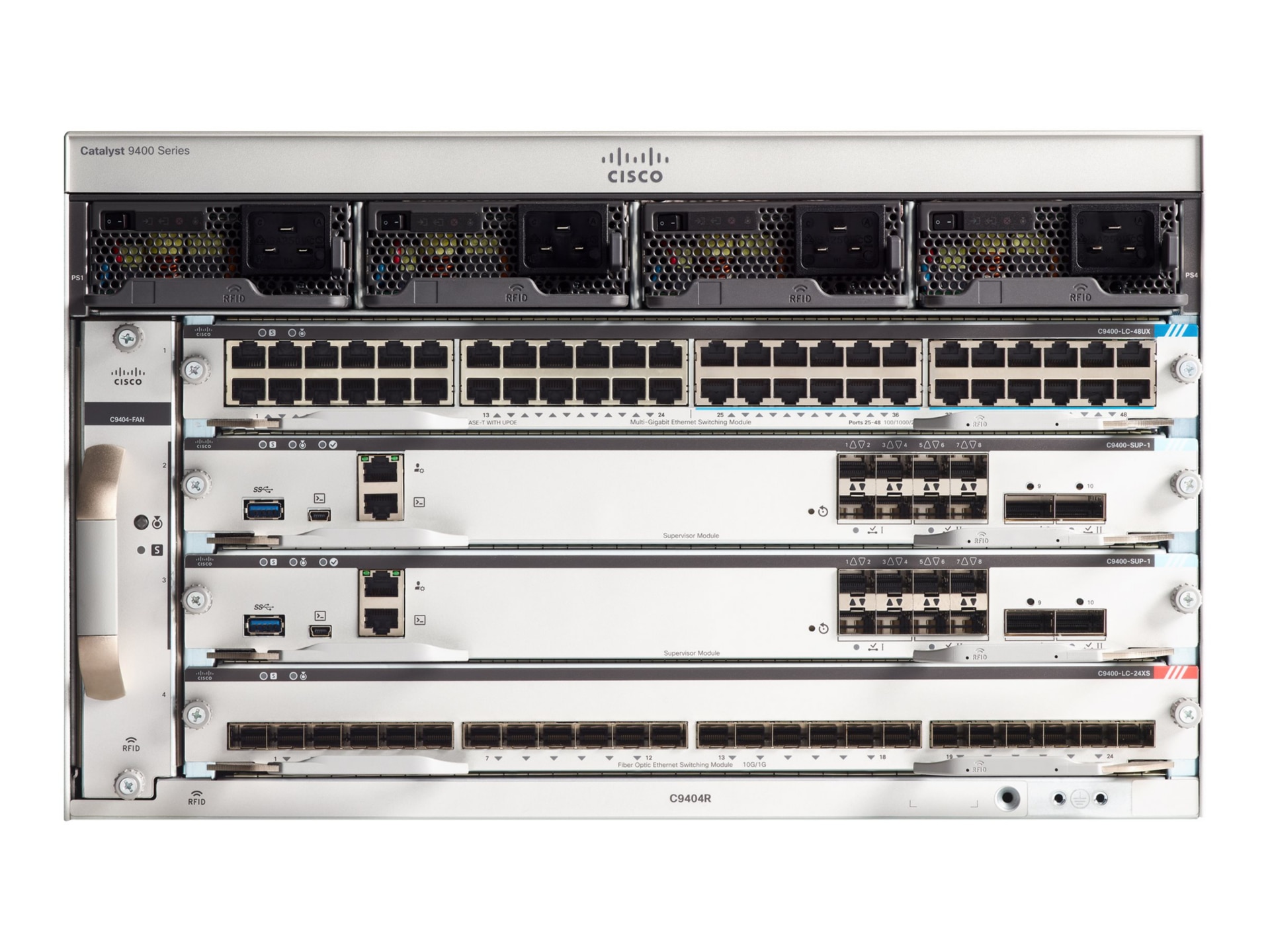 Cisco Catalyst 9404R - switch - rack-mountable - with Cisco Catalyst 9400 D