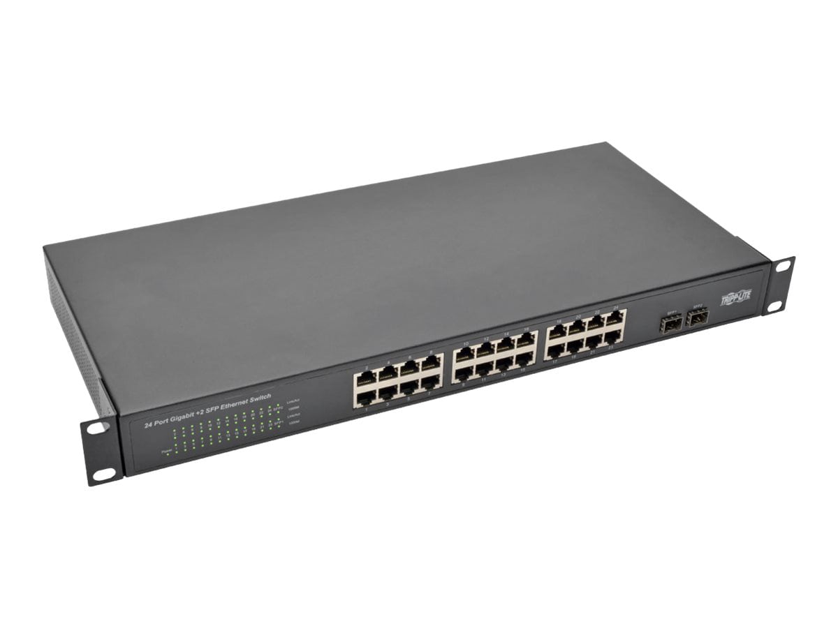 Tripp Lite 24-Port 10/100/1000 Mbps 1U Rack-Mount/Desktop Gigabit Ethernet Unmanaged Switch, 2 Gigabit SFP Ports, Metal