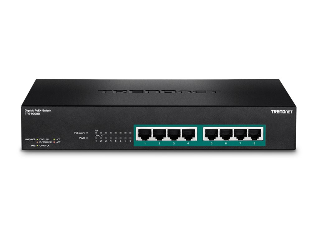 TRENDnet 8-Port Gigabit Full Power Poe+ Switch; 8 x Gigabit PoE+ Ports; 240