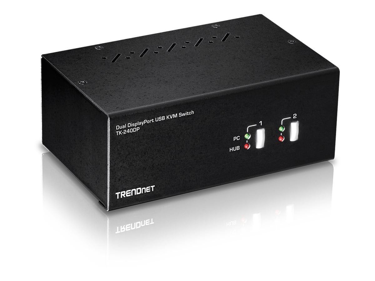 TRENDnet 2-Port Dual Monitor DisplayPort KVM Switch With Audio, 2-Port USB 2.0 Hub, 4K UHD Resolutions Up To 3840 x