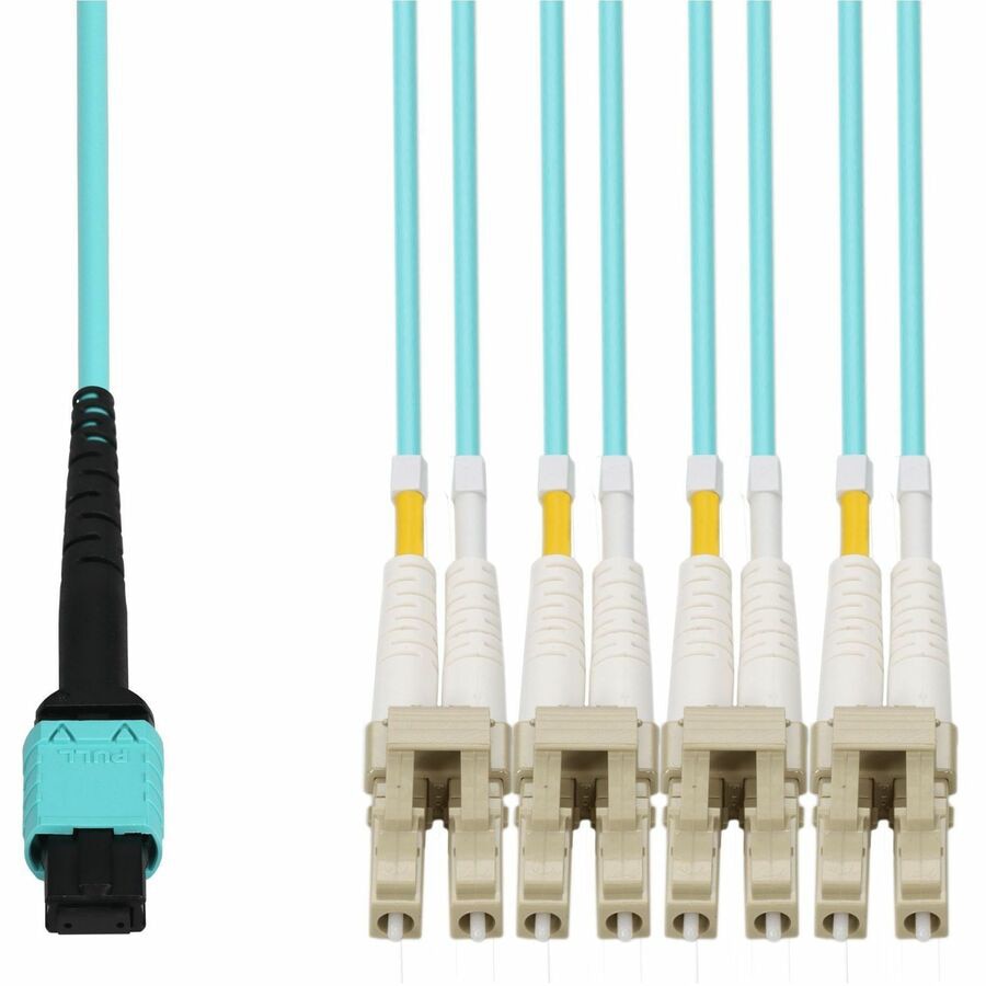 Proline 2m MPO/UPC to 4xLC/UPC Duplex Aqua OM4 OFNP (Plenum-Rated) 8-Strand Fiber Fanout Cable