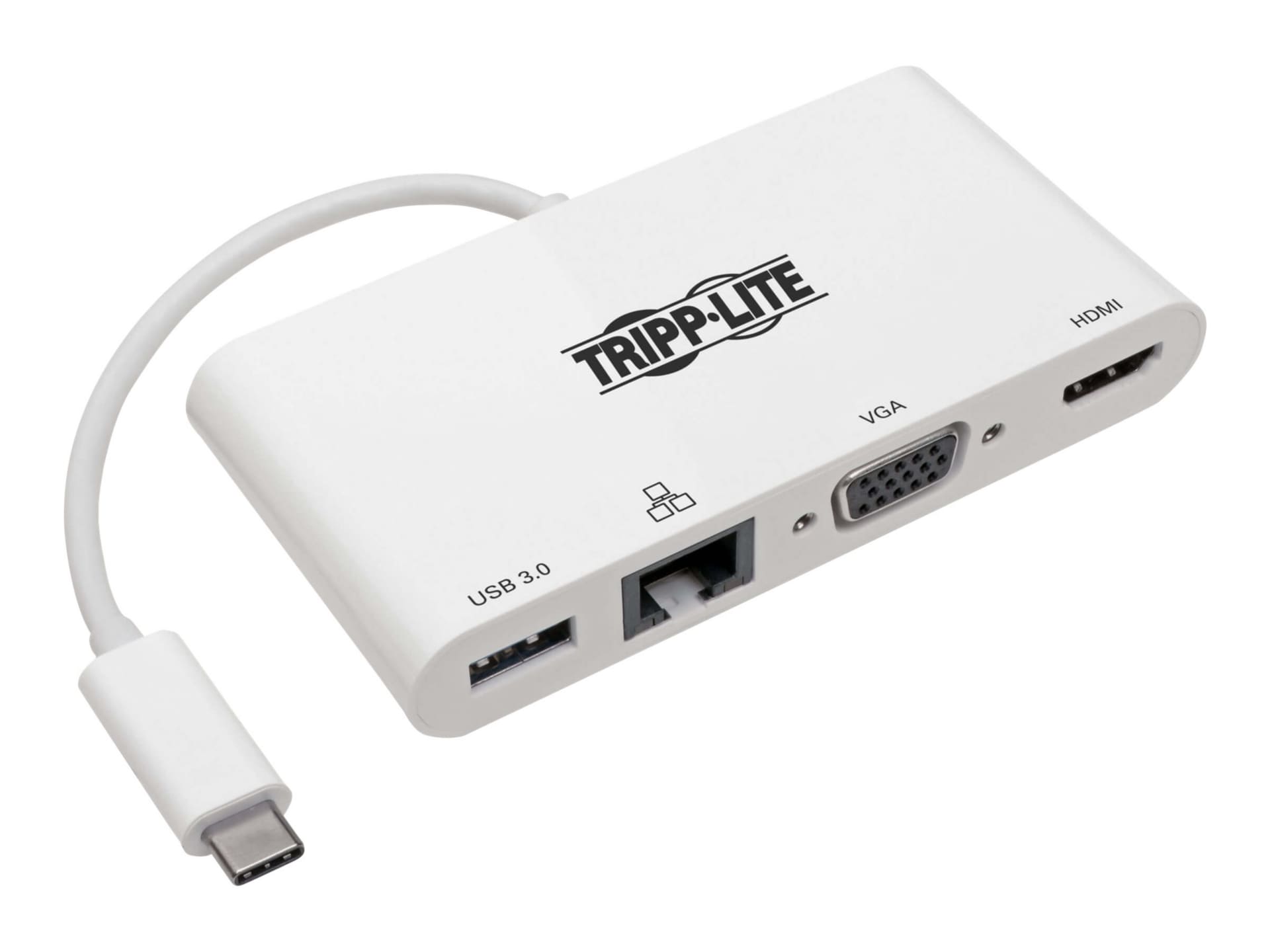 Eaton Tripp Lite Series USB C Docking Station Adapter Converter Thunderbolt 3 Compatible 4K HDMI VGA Gbe USB-A Hub White