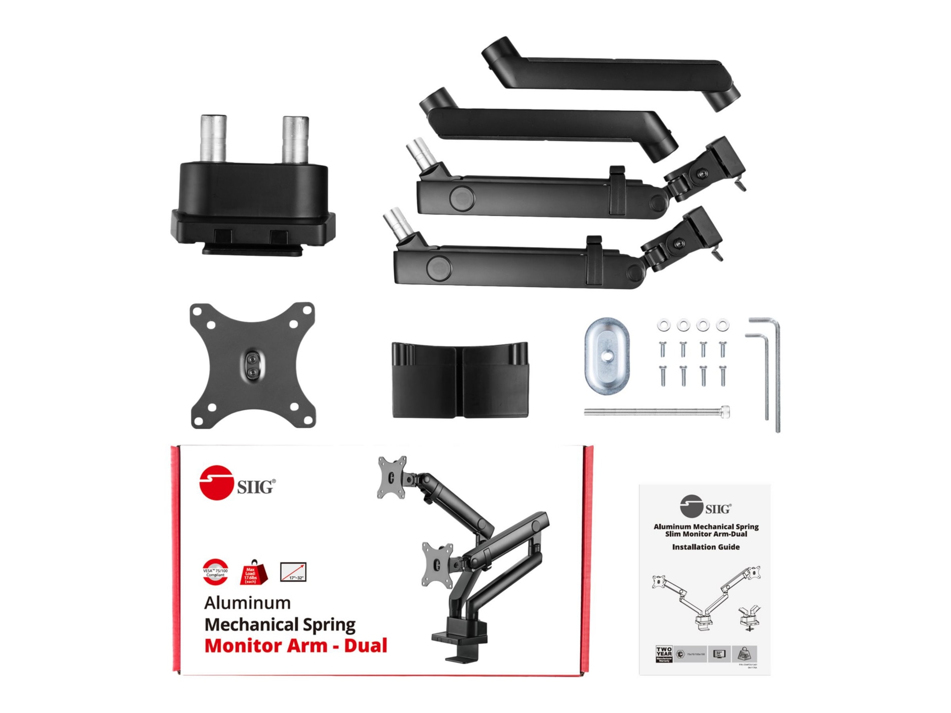 Thumbnail 3 of 9 for SIIG Mechanical Spring Slim Arm - mounting kit - adjustable arm - for 2 monitors - black