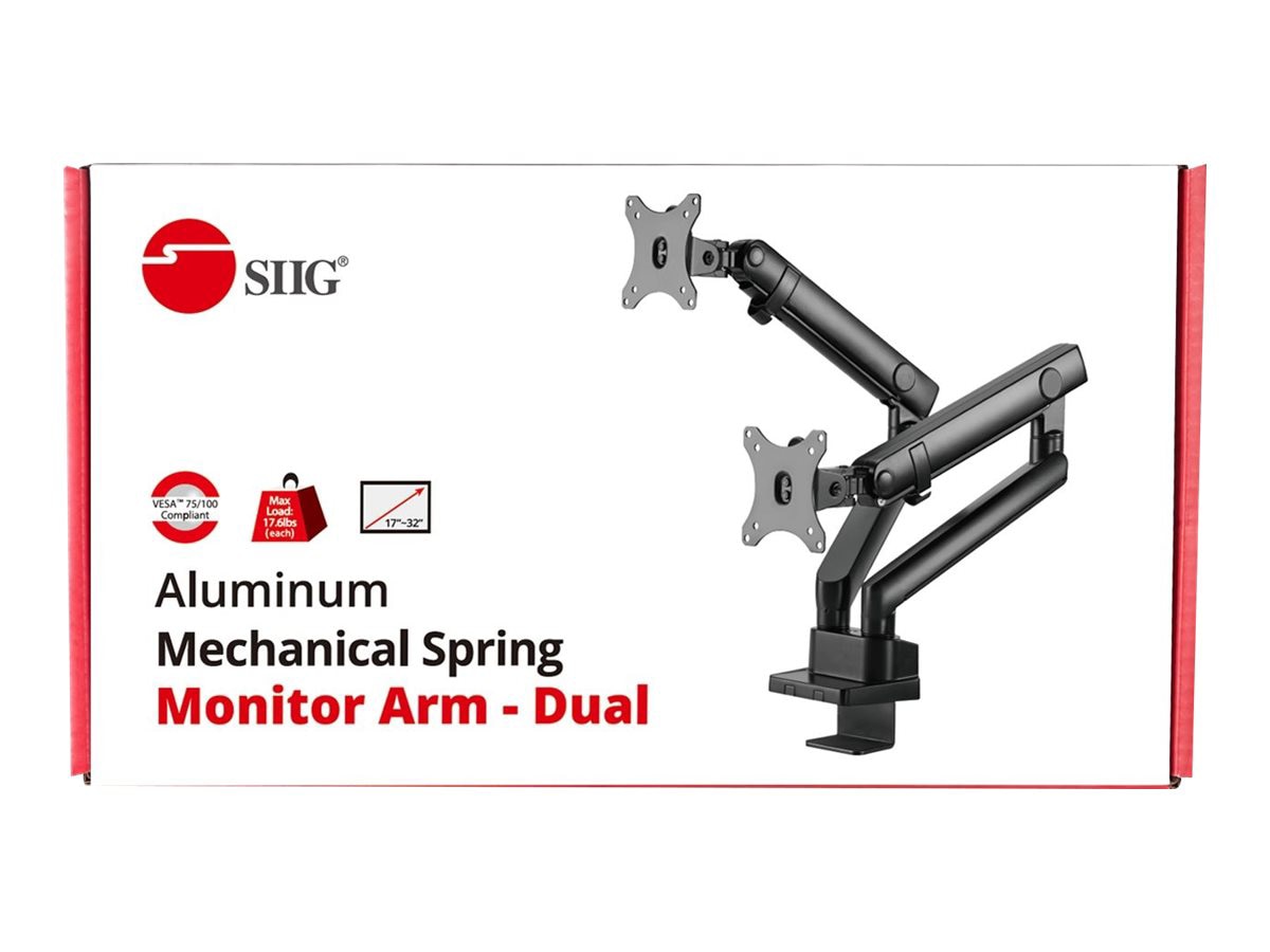 Thumbnail 4 of 9 for SIIG Mechanical Spring Slim Arm - mounting kit - adjustable arm - for 2 monitors - black