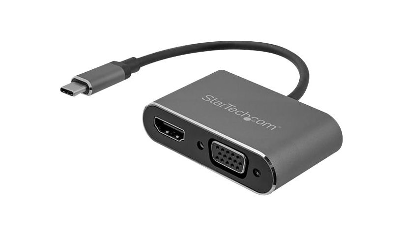 StarTech.com USB C to VGA and HDMI Adapter - Aluminum - USB-C Multiport Adapter - 6 in / 15,24 cm Built-In Cable