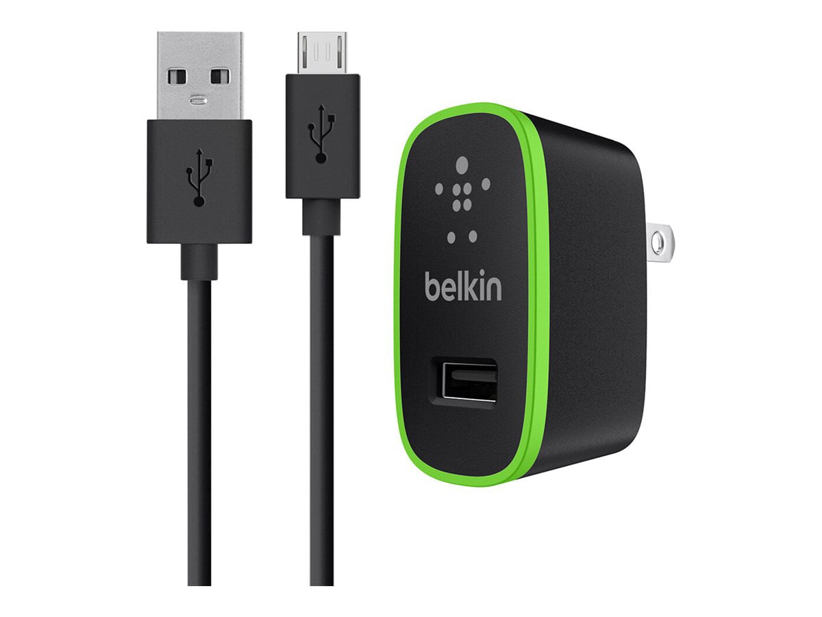 Belkin 12W Portable USB-A Wall Charger - 1xUSB-A - with 4ft USB-A to Micro-USB Type B Cable - Power Adapter - Black