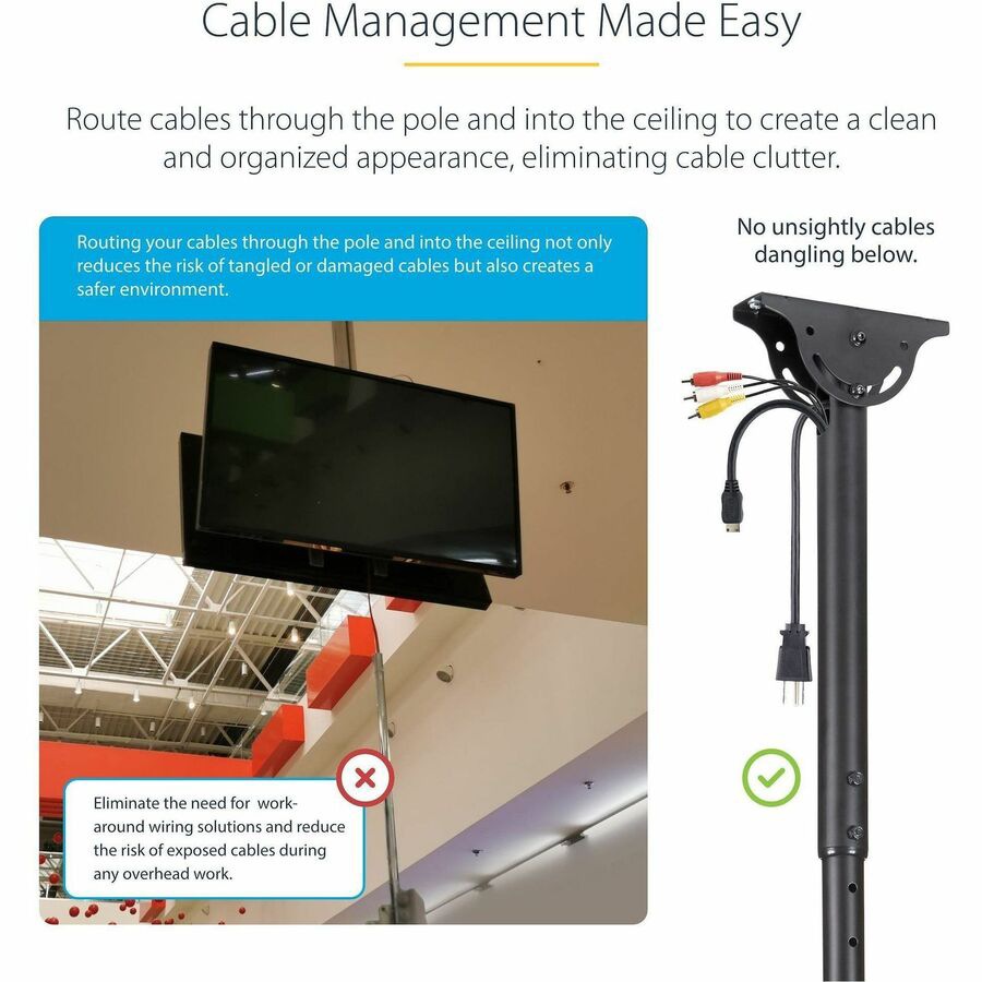 Thumbnail 3 of 8 for StarTech.com Dual TV Ceiling Mount, Hanging 2 Screen VESA Pole Mount for 32-75" TVs - Height Adjustable Telescopic Pole