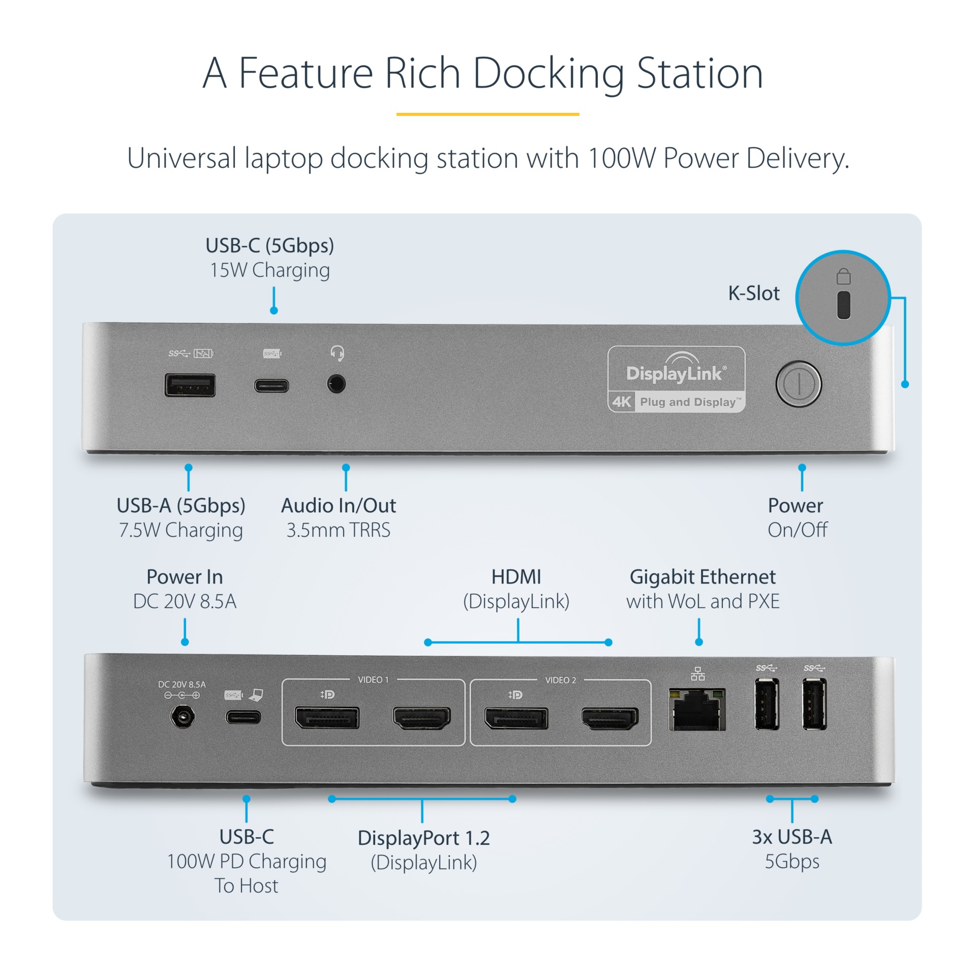 Thumbnail 3 of 11 for StarTech.com USB-C / USB-A Hybrid Docking Station for MacBook Pro / Air M1 M2 M3 M4 & Windows, Thunderbolt Dock, 100W PD