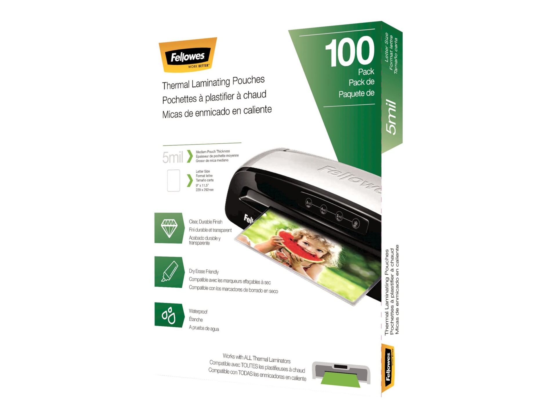 Fellowes - 100-pack - clear - Letter - glossy laminating pouches