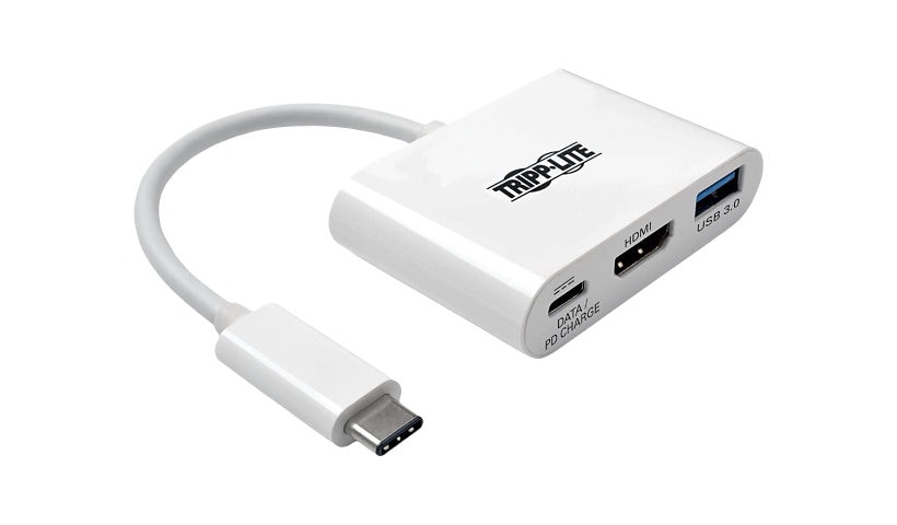 Tripp Lite USB C to HDMI Multiport Video Adapter Converter 4K x 2K w/ USB-A Hub, & USB-C PD Charging, Thunderbolt 3
