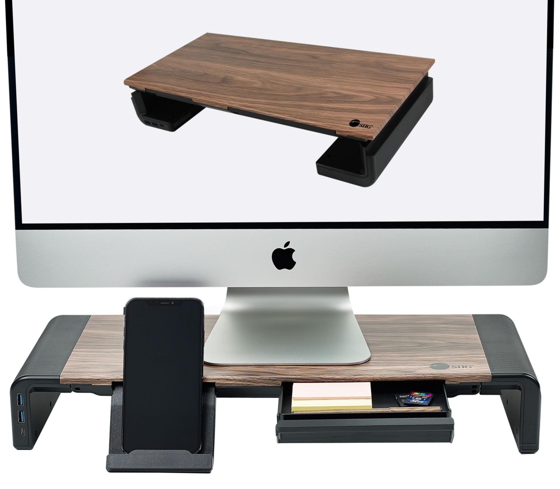 SIIG Stylish Foldable Monitor Stand with USB Hub - stand - foldable - for m