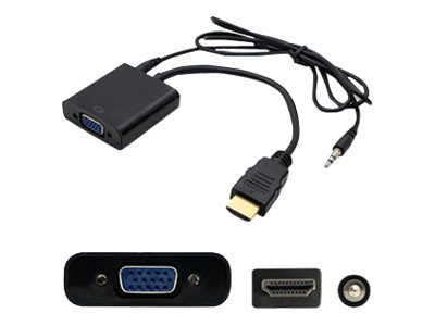 AddOn HDMI 1.3 Male to VGA Female Black Adapter Which Includes 3.5mm Audio and Micro USB Ports For Resolution Up to