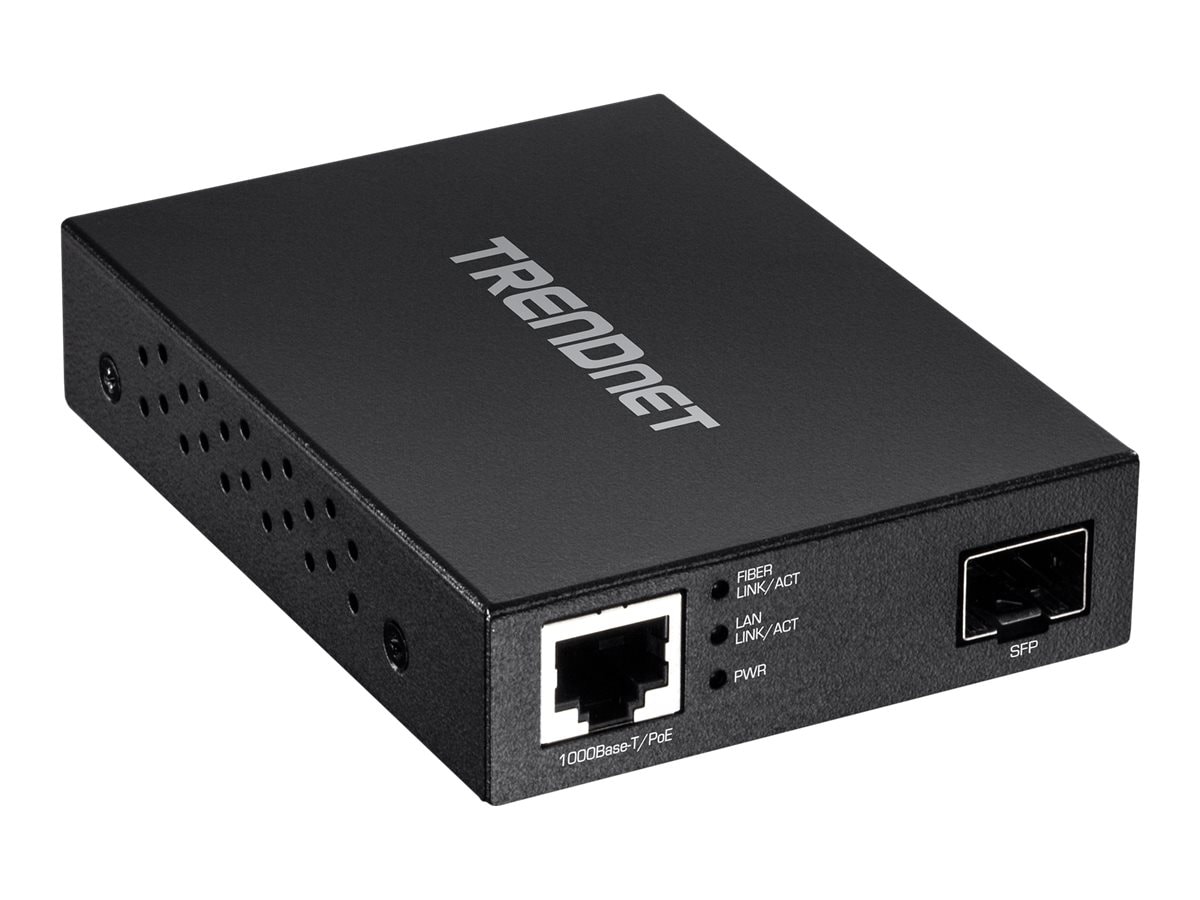 TRENDnet Gigabit Poe Pd SFP Fiber Media Converter; Poe Powered 100/1000Base